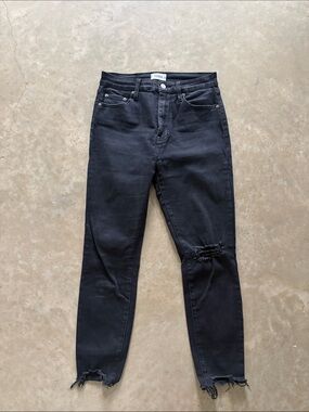 Pistola Black Skinny Jeans with Distressed Knees and Frayed Ankles